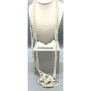 Vintage Plastic Multi Strand Necklace, Hong Kong, Basic White Round Beads, Four